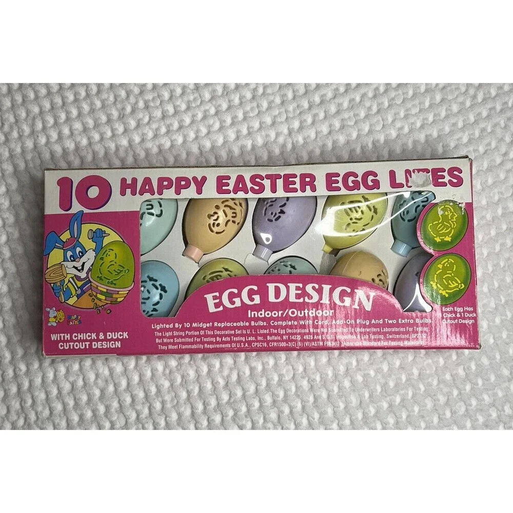 Easter Eggs Vintage Happy String Lights Indoor Outdoor Chick Duck Designs S